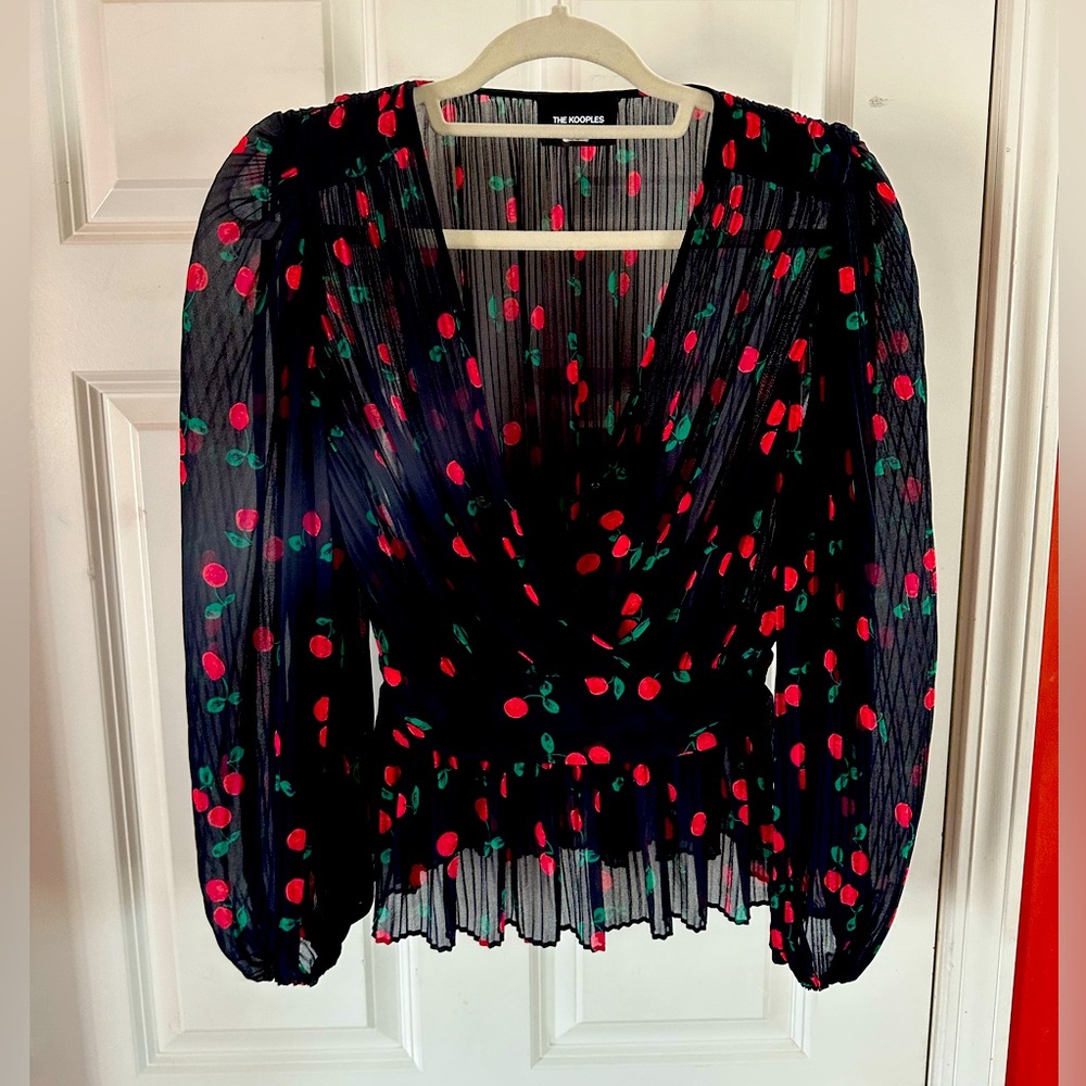 Kooples fun, great fitting top with cherry design. Casual and can dress up!